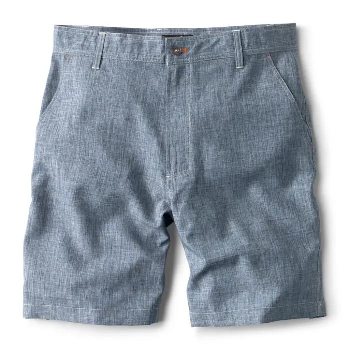 Travel Men Orvis Tech Chambray Shorts Blue Chambray