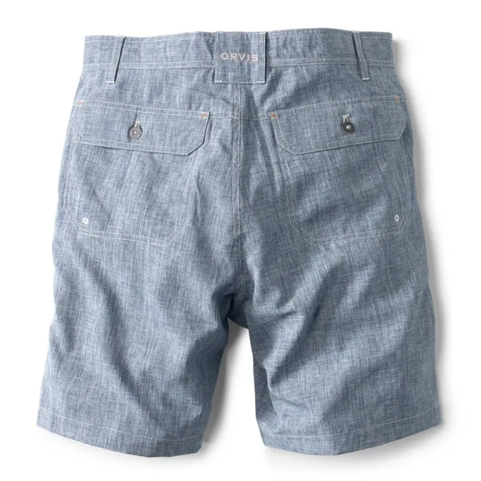 Travel Men Orvis Tech Chambray Shorts Blue Chambray