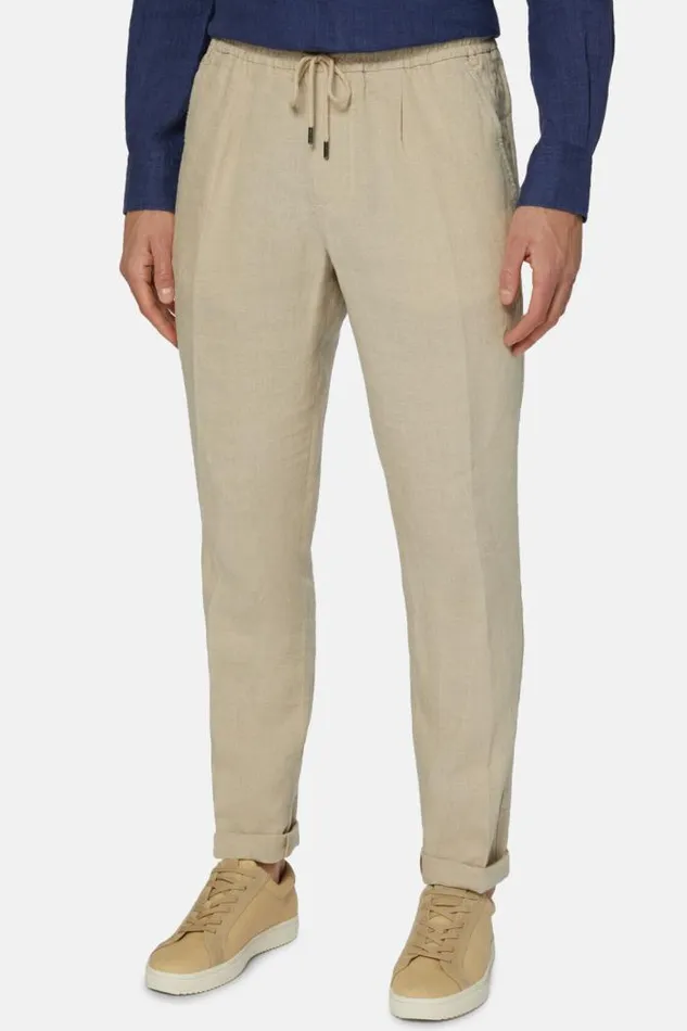 Trousers Men Boggi Milano City Linen Trousers Beige