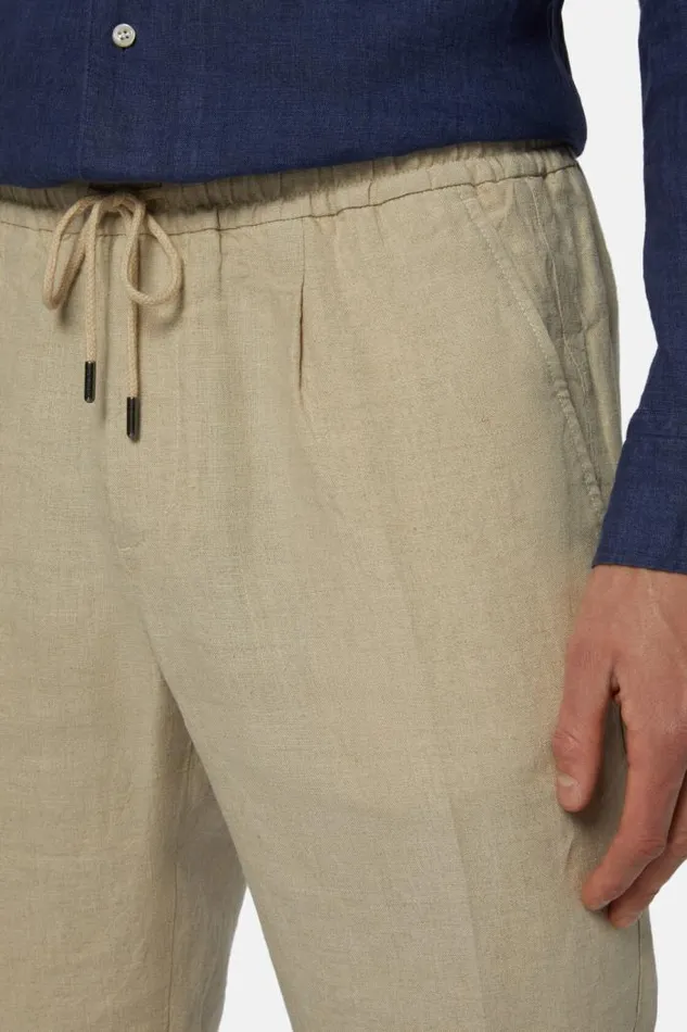 Trousers Men Boggi Milano City Linen Trousers Beige