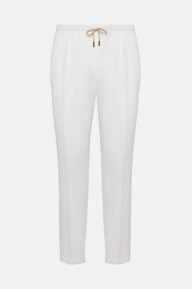 Trousers Men Boggi Milano City Linen Trousers White