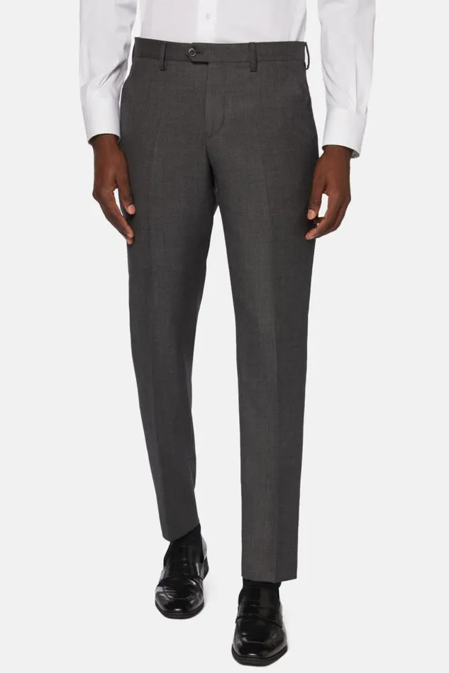Trousers Men Boggi Milano Regular Fit Birdseye Wool Trousers Medium Grey