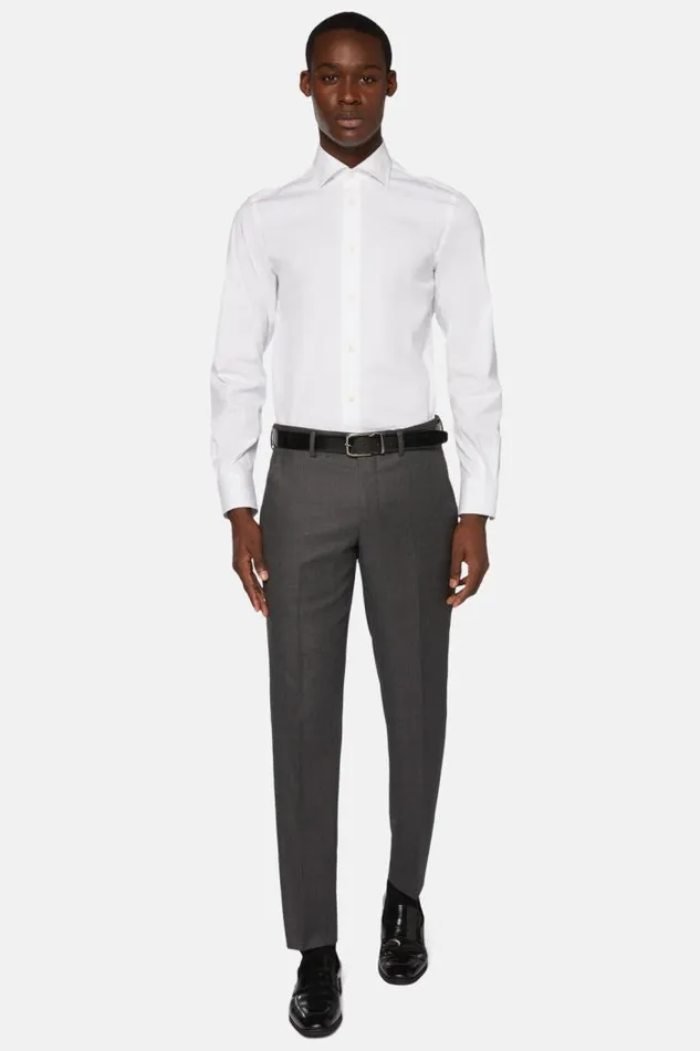 Trousers Men Boggi Milano Regular Fit Birdseye Wool Trousers Medium Grey