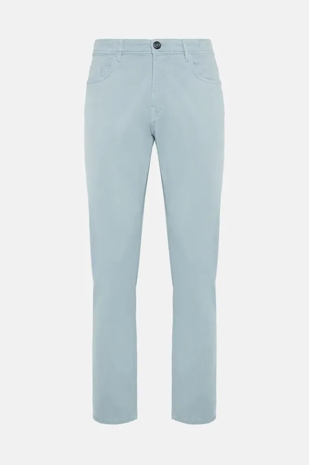 Trousers Men Boggi Milano Stretch CottonTencel Jeans Light Blu