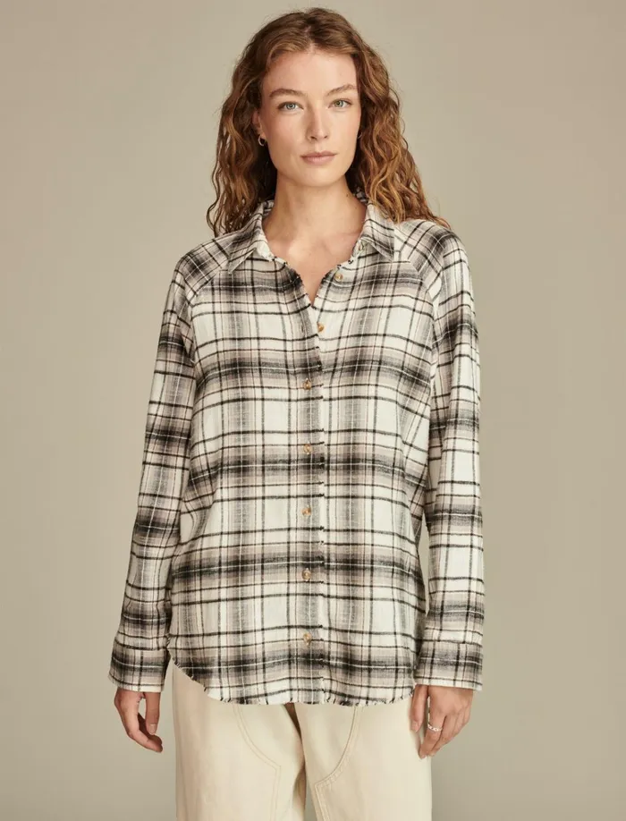 Tunic Plaid Flannel Shirt Black White Plaid Women Lucky Brand Blouses