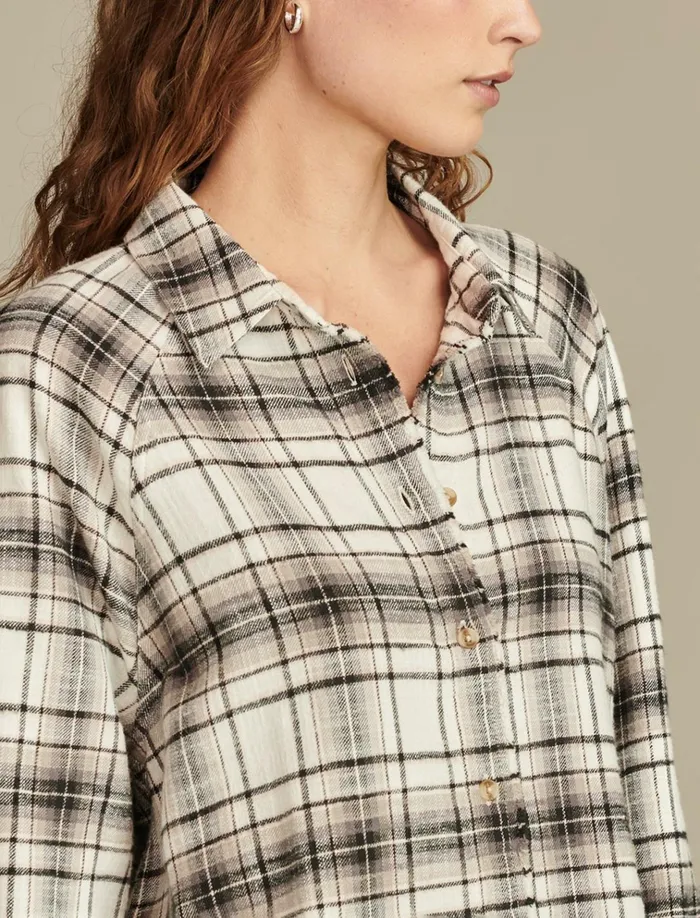 Tunic Plaid Flannel Shirt Black White Plaid Women Lucky Brand Blouses