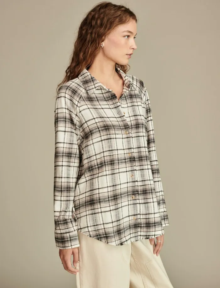 Tunic Plaid Flannel Shirt Black White Plaid Women Lucky Brand Blouses