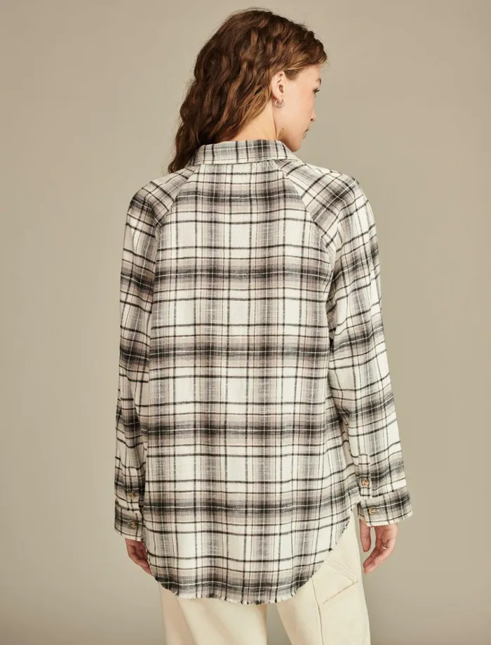Tunic Plaid Flannel Shirt Black White Plaid Women Lucky Brand Blouses