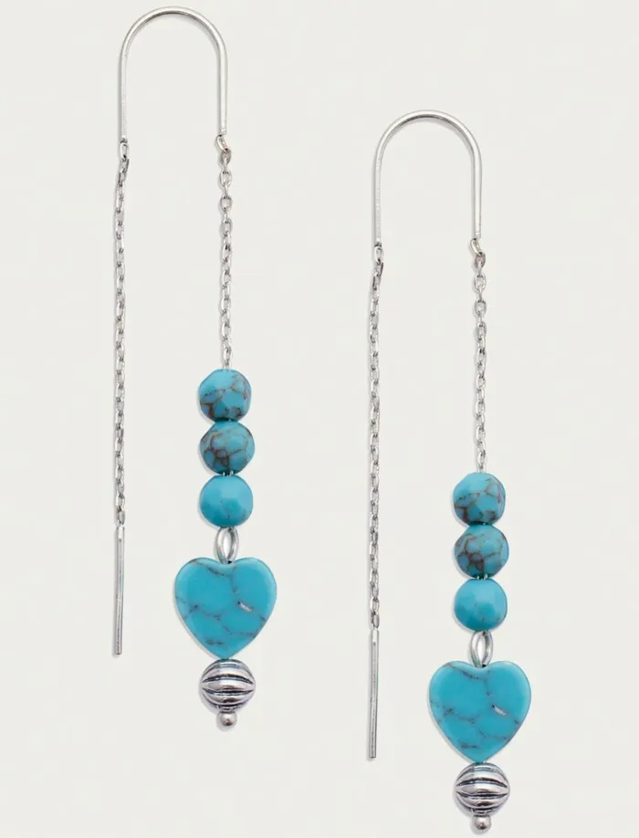 Turquoise Heart Charm Earring Silver Women Lucky Brand Jewelry