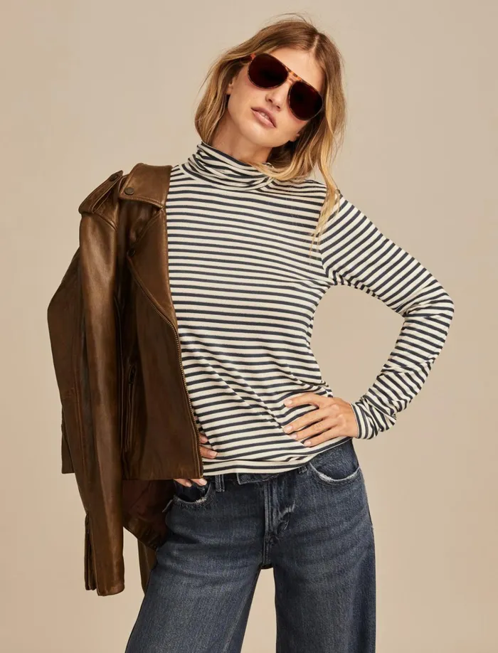 Turtleneck Layering Top Navy Stripe Women Lucky Brand Knit Tops