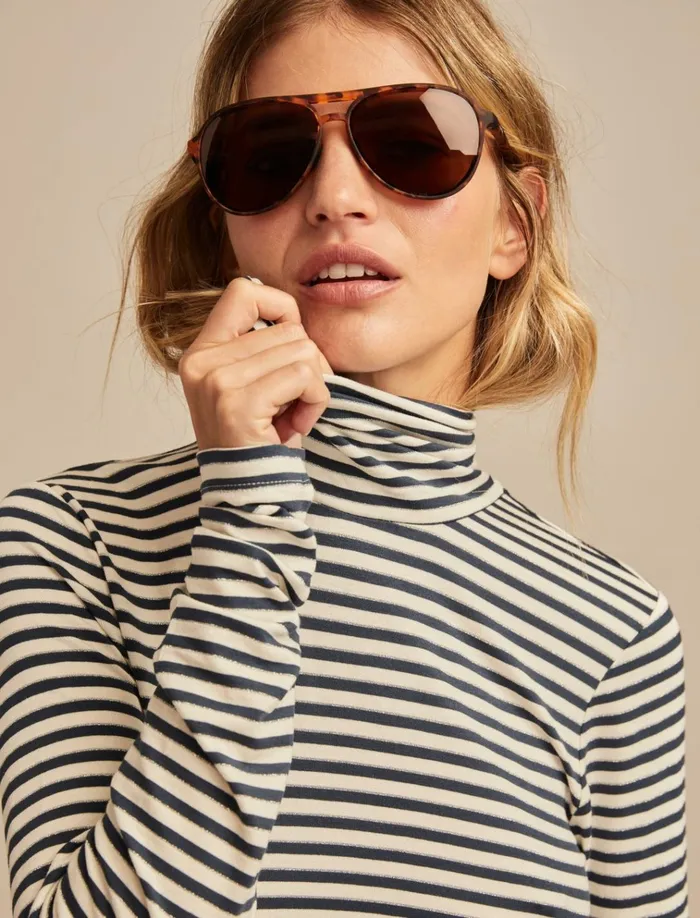 Turtleneck Layering Top Navy Stripe Women Lucky Brand Knit Tops