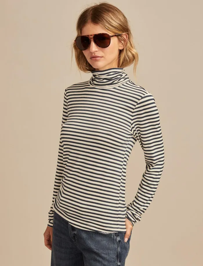 Turtleneck Layering Top Navy Stripe Women Lucky Brand Knit Tops
