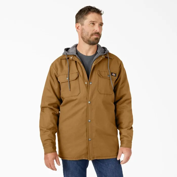 Water Repellent Duck Hooded Shirt Jacket Brown Duck Brown Duck bd Men Dickies Outerwear