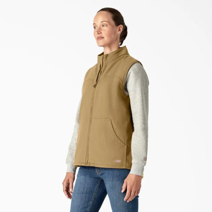 Women039s Fleece Lined Duck Canvas Vest Rinsed Nubuck Rinsed Nubuck rnu Women Dickies Vests