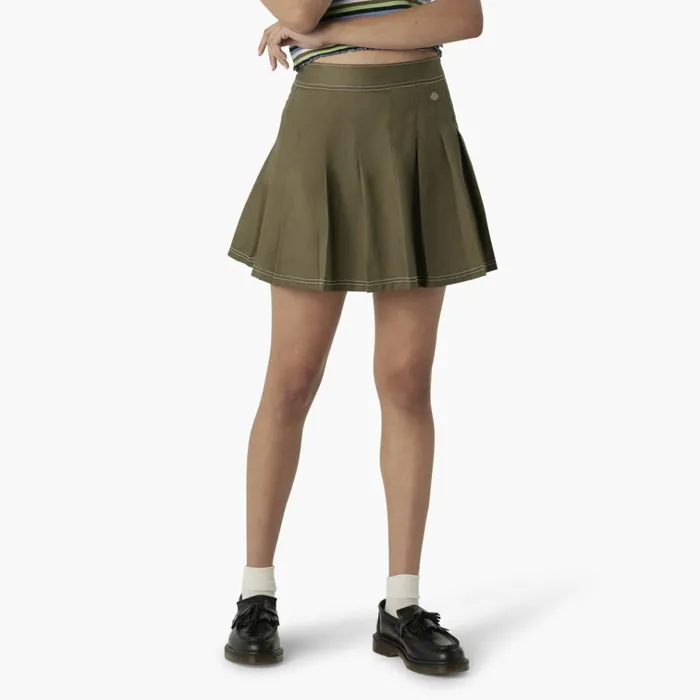 Women039s Twill Pleated Skirt Military Green Military Green ml Women Dickies Skirts and Dresses