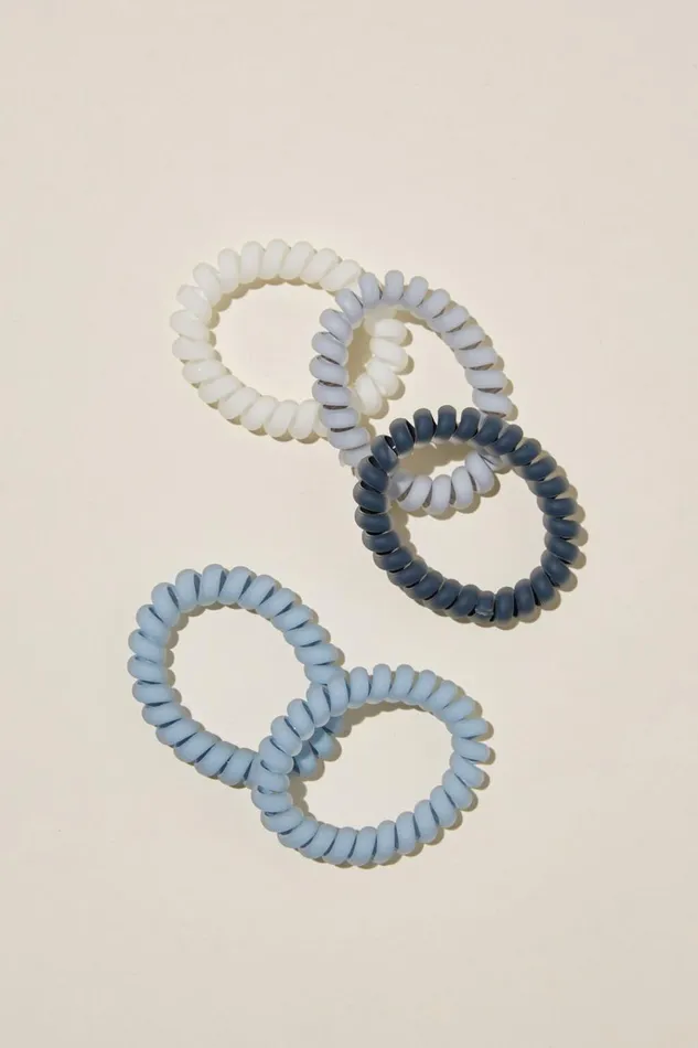 Women Accessories and Slippers Cotton On Coil Hair Ties 5Pk Frosted Blue