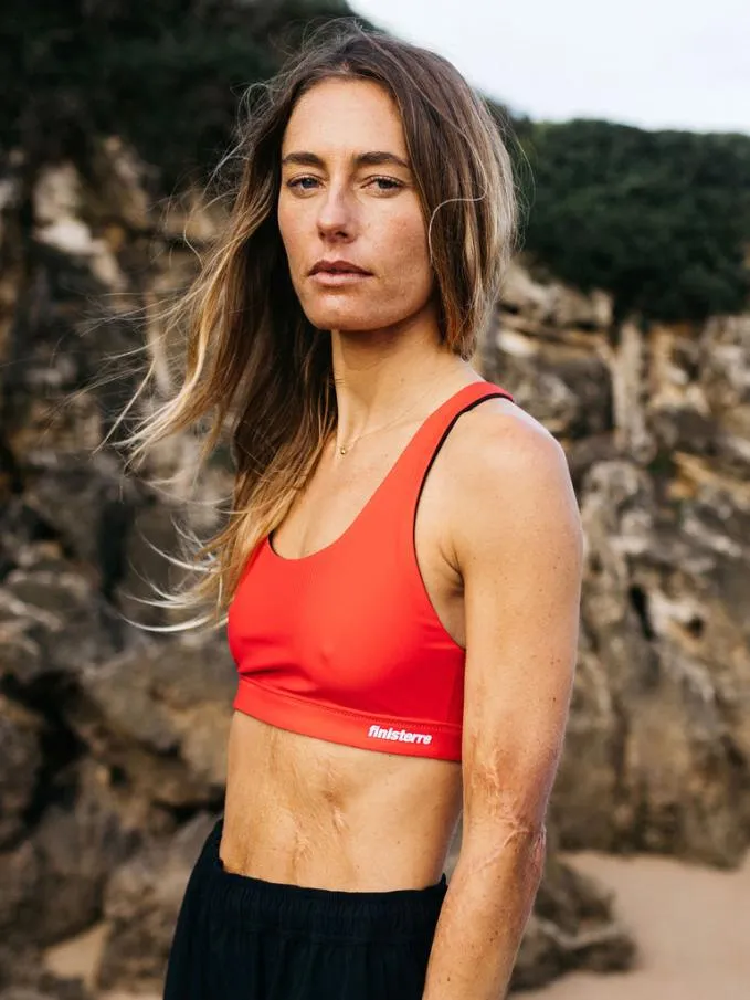 Women Anella Reversible Crop Bikini Top Black Coral Red Finisterre Swimwear and Bikinis