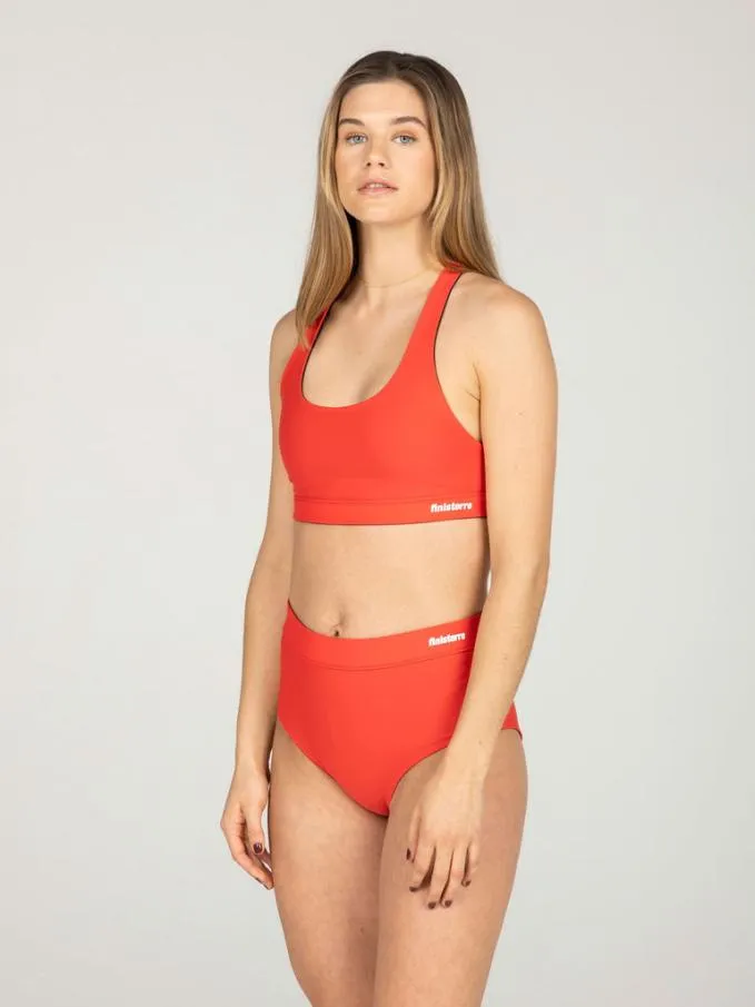 Women Anella Reversible Crop Bikini Top Black Coral Red Finisterre Swimwear and Bikinis