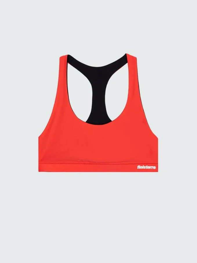 Women Anella Reversible Crop Bikini Top Black Coral Red Finisterre Swimwear and Bikinis
