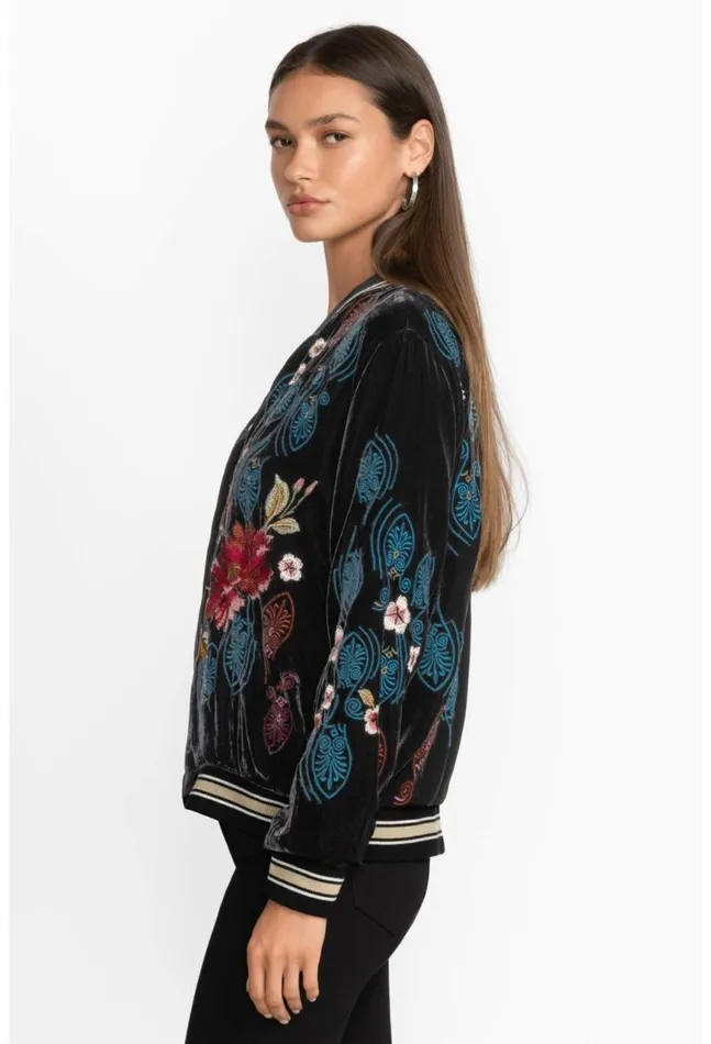 Women Ashira Velvet Snap Front Bomber Jacket Black Johnny Was Outerwear