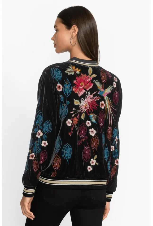 Women Ashira Velvet Snap Front Bomber Jacket Black Johnny Was Outerwear