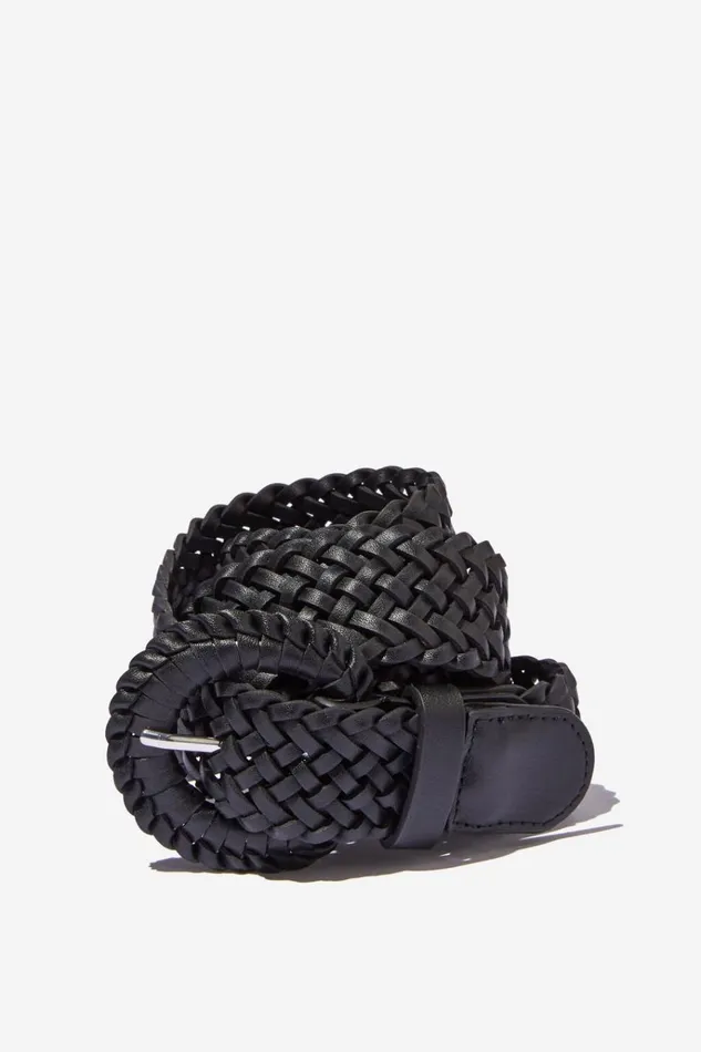 Women Bags and Belts Cotton On Braided Woven Buckle Belt Black Woven