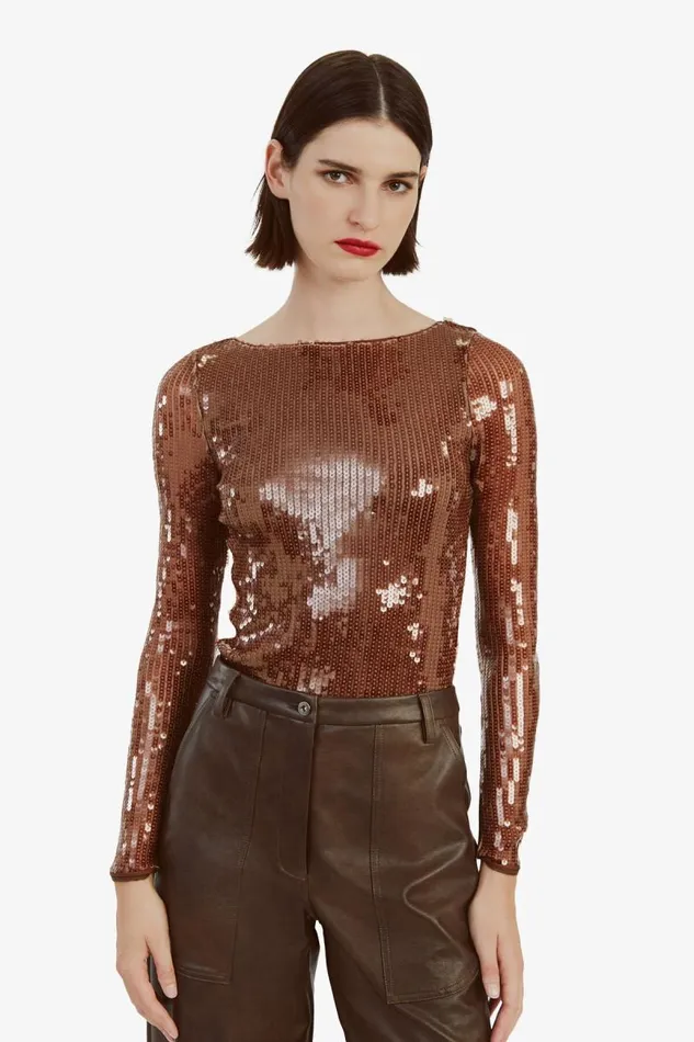 Women Bardot Bodysuits Brenna Sequin Bodysuit In Chocolate Women Bardot Bodysuits Brenna Sequin Bodysuit In Chocolate