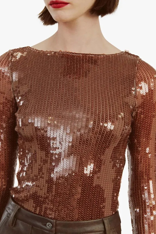 Women Bardot Bodysuits Brenna Sequin Bodysuit In Chocolate Women Bardot Bodysuits Brenna Sequin Bodysuit In Chocolate