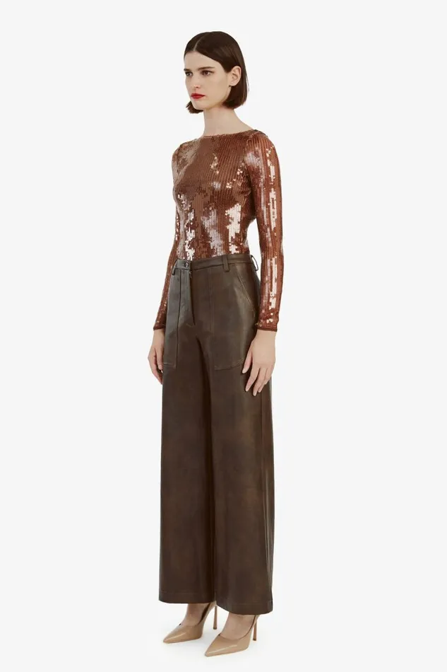 Women Bardot Bodysuits Brenna Sequin Bodysuit In Chocolate Women Bardot Bodysuits Brenna Sequin Bodysuit In Chocolate
