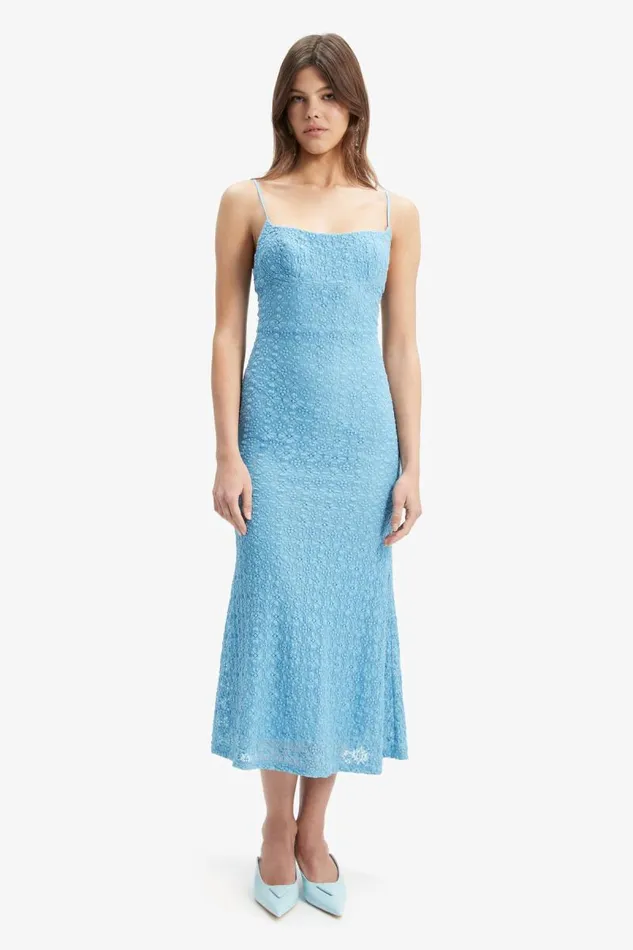 Women Bardot Day To Night Dresses Adoni Mesh Midi Dress In Mid Blue Women Bardot Day To Night Dresses Adoni Mesh Midi Dress In Mid Blue