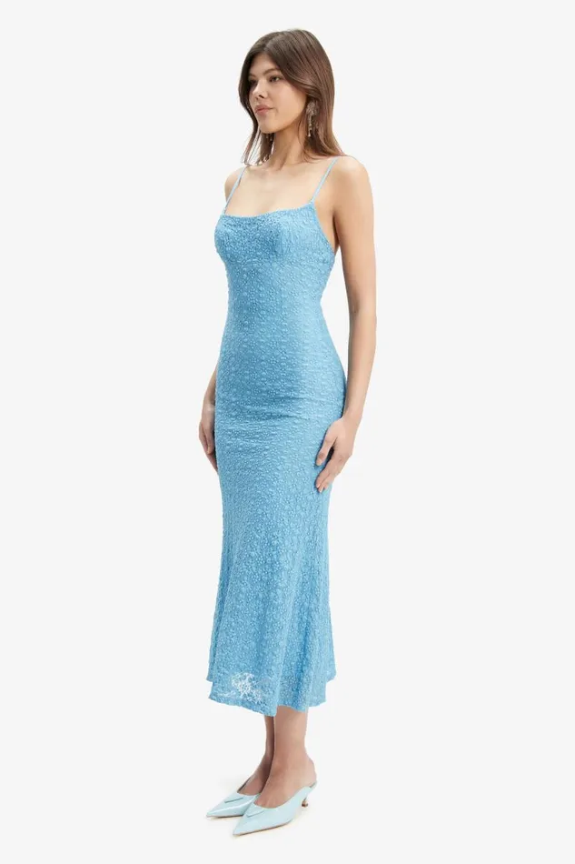 Women Bardot Day To Night Dresses Adoni Mesh Midi Dress In Mid Blue Women Bardot Day To Night Dresses Adoni Mesh Midi Dress In Mid Blue