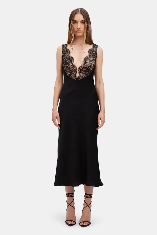Women Bardot Day To Night Dresses Hayden Lace Slip Dress In Black