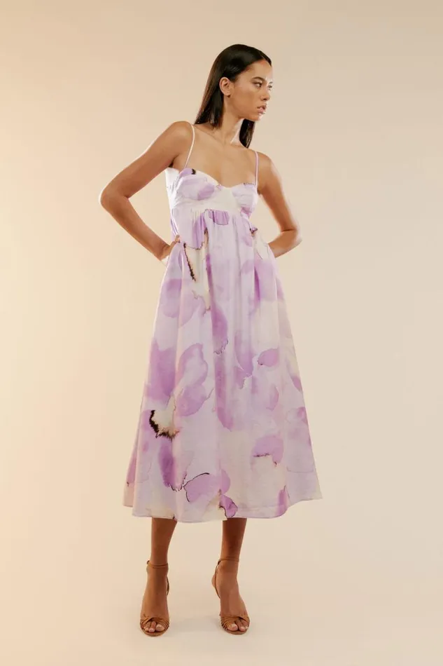 Women Bardot Day To Night Dresses Lenora Printed Midi Dress In Lavndr Fl