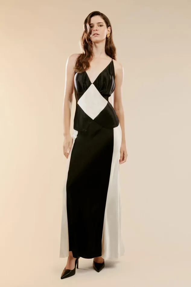 Women Bardot Occasion Dresses Adora Contrast Maxi Dress In Black Ivory