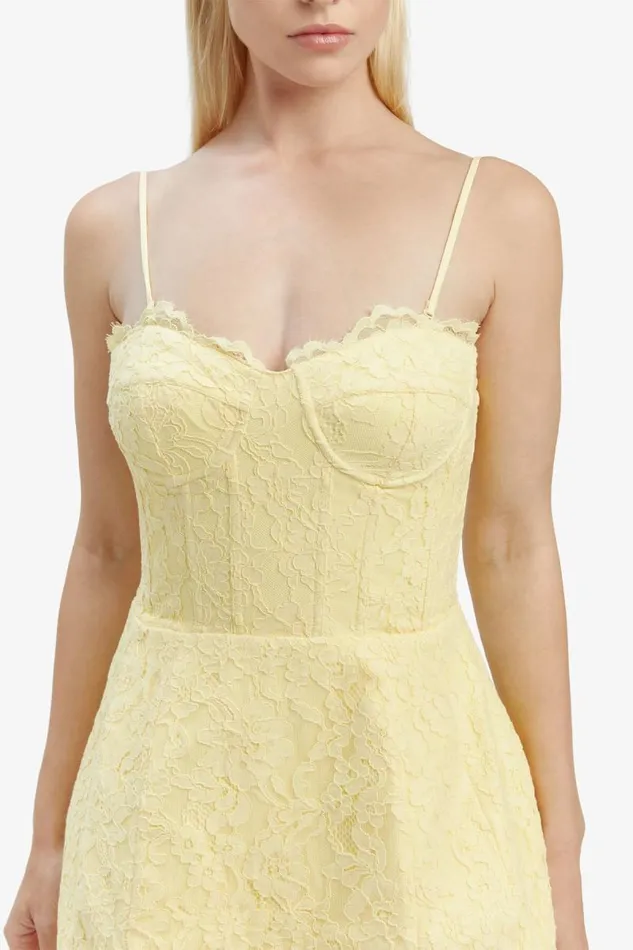 Women Bardot Party Dresses Clarina Lace Mini Dress In Canary Ylw Women Bardot Party Dresses Clarina Lace Mini Dress In Canary Ylw