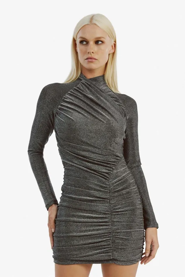 Women Bardot Party Dresses Evalina Lurex Mini Dress In Silver Lurex Women Bardot Party Dresses Evalina Lurex Mini Dress In Silver Lurex