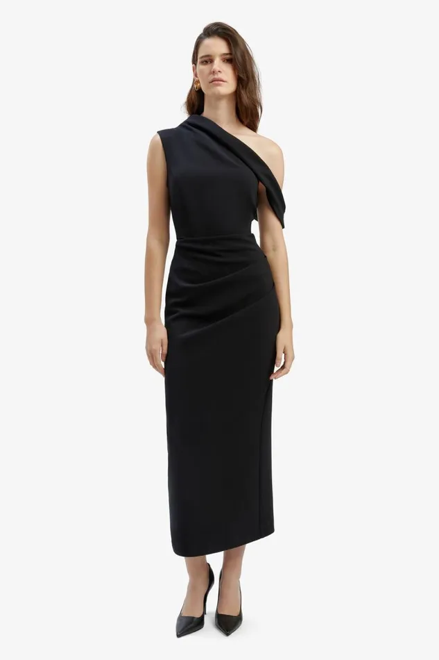 Women Bardot Party Dresses Maeve Asymmetric Midi Dress In Black Women Bardot Party Dresses Maeve Asymmetric Midi Dress In Black