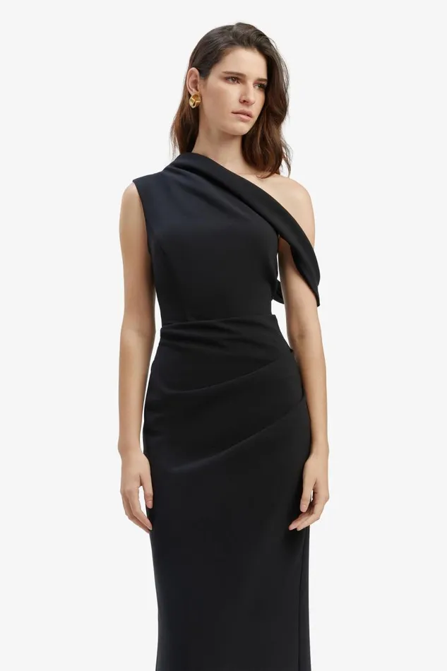 Women Bardot Party Dresses Maeve Asymmetric Midi Dress In Black Women Bardot Party Dresses Maeve Asymmetric Midi Dress In Black