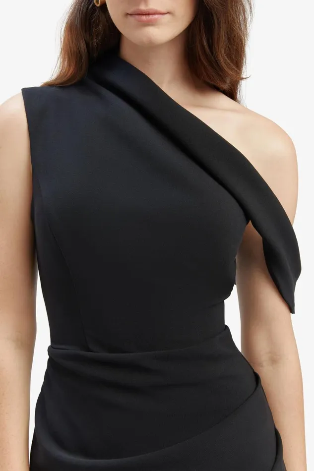 Women Bardot Party Dresses Maeve Asymmetric Midi Dress In Black Women Bardot Party Dresses Maeve Asymmetric Midi Dress In Black