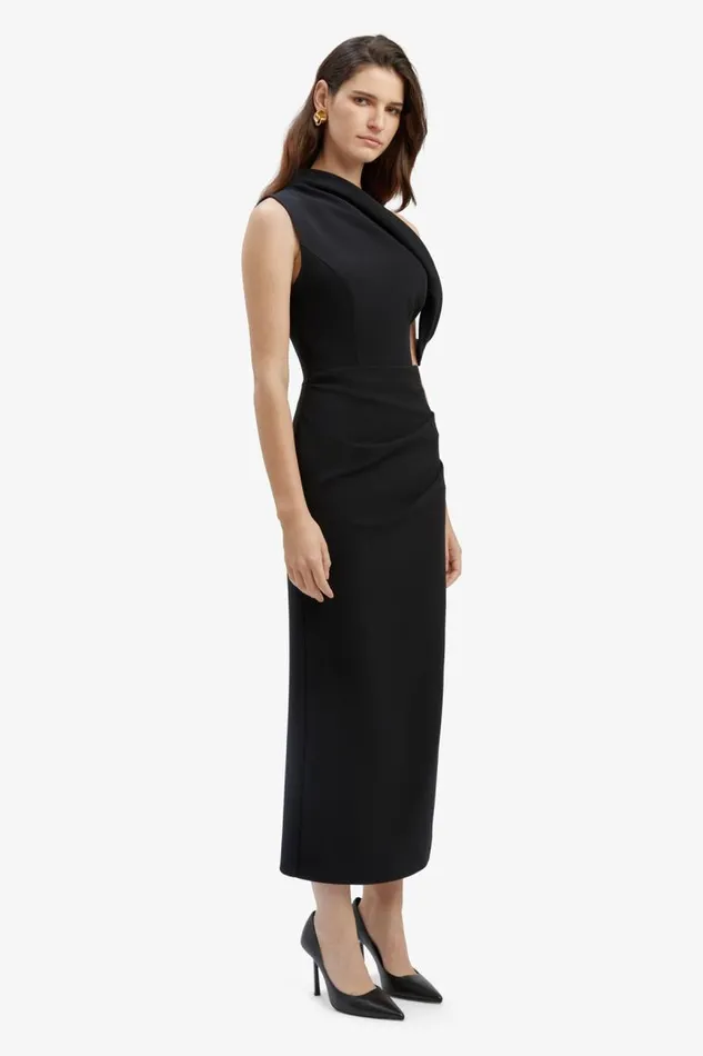Women Bardot Party Dresses Maeve Asymmetric Midi Dress In Black Women Bardot Party Dresses Maeve Asymmetric Midi Dress In Black