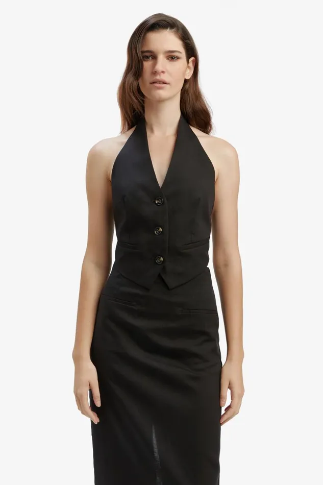 Women Bardot Party Tops Felda Linen Vest In Black Women Bardot Party Tops Felda Linen Vest In Black
