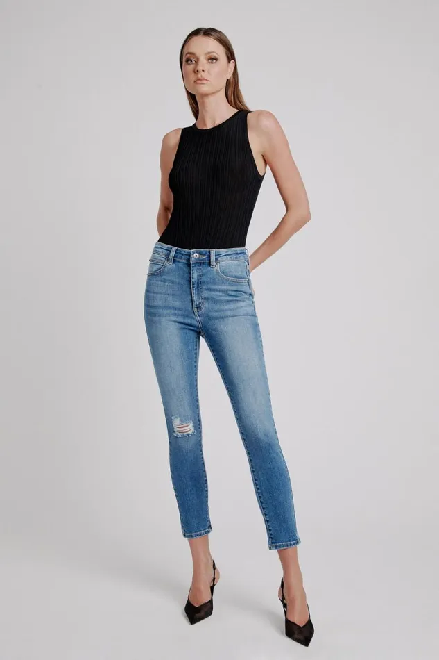 Women Bardot Skinny Jean Khloe Hi Crop Jeans In Dark Denim
