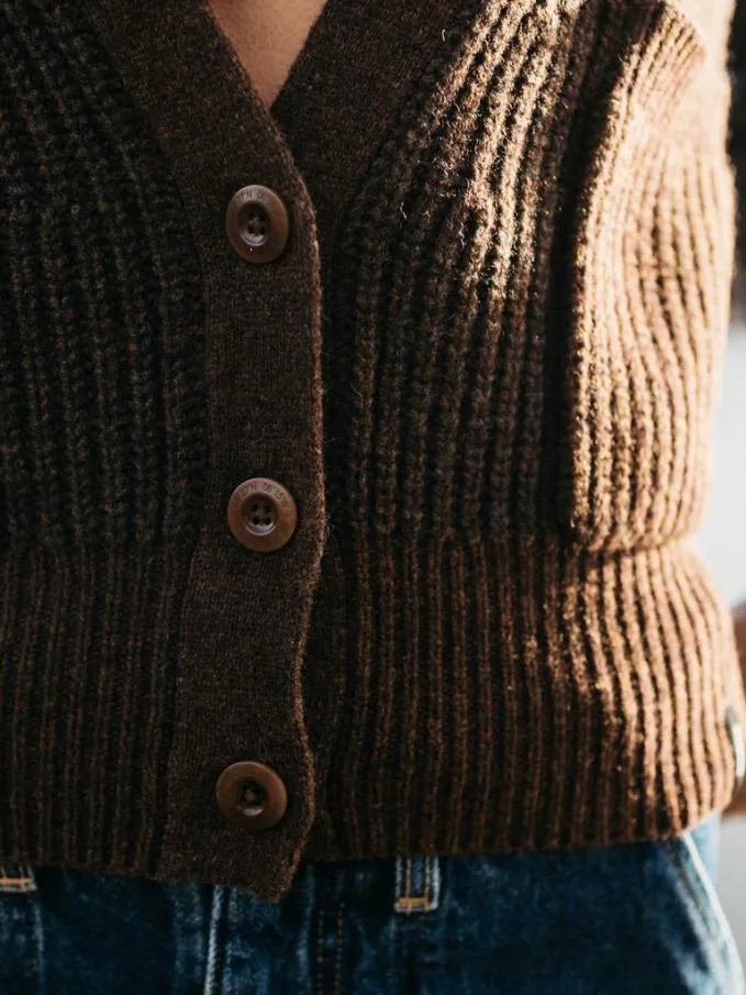 Women Baxter Cardi Seal Brown Twistblush Finisterre Knitwear