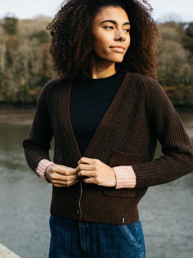 Women Baxter Cardi Seal Brown Twistblush Finisterre Knitwear