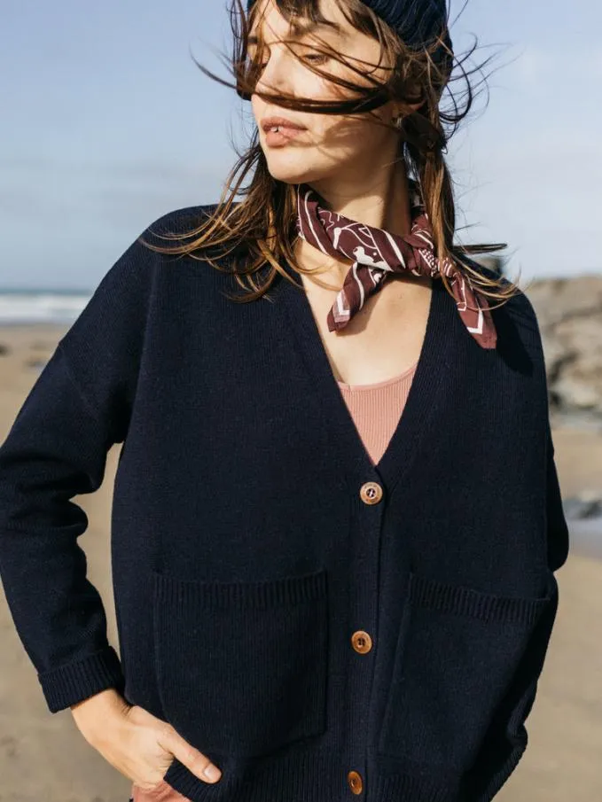 Women Bedivere Cardi Navy Finisterre Knitwear
