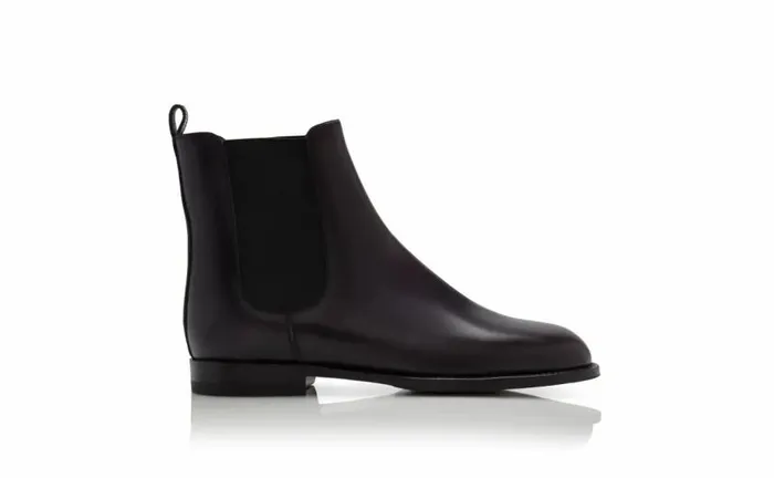 Women Black Calf Leather Chelsea Boots Manolo Blahnik Flats