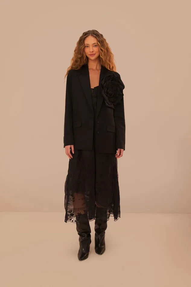 Women Blazers Farm Rio Black Flowered Blazer