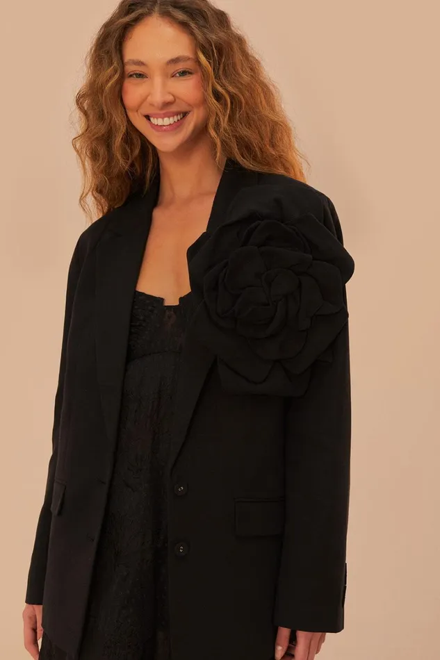 Women Blazers Farm Rio Black Flowered Blazer