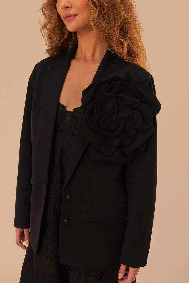Women Blazers Farm Rio Black Flowered Blazer