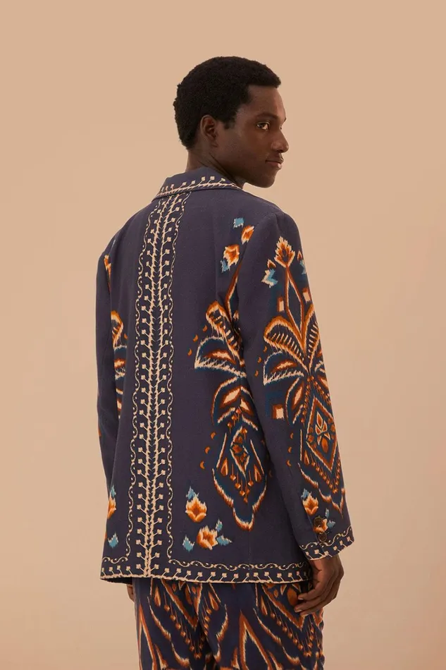 Women Blazers Farm Rio Blue Pineapple Ikat Blazer